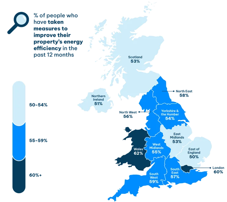 Map showing which UK regions have made the most changes