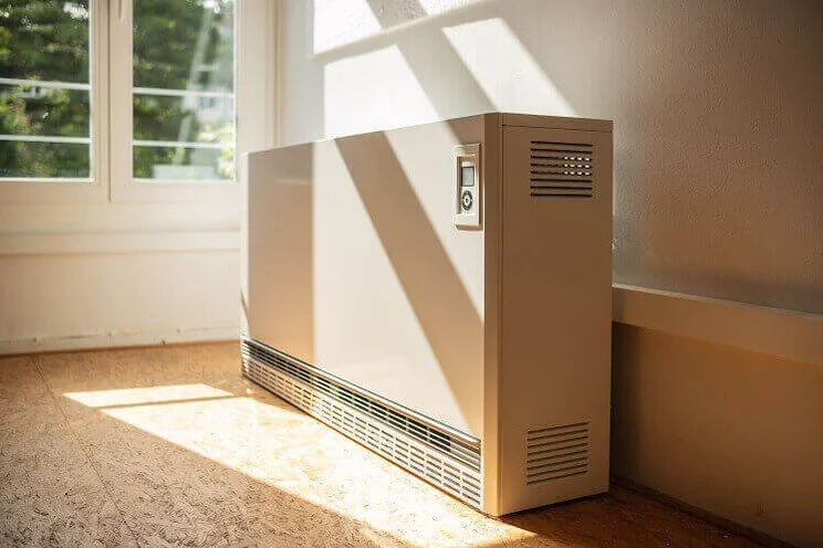 Automatic storage heater installed next to wall in house