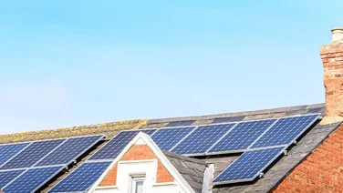 Solar panels on a UK roof on a sunny day
