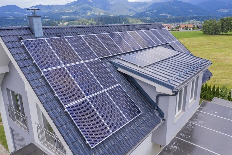 monocrystalline solar panels on a roof